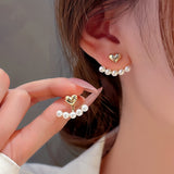 1 Pair Of Heart-shaped Front And Back Wearing Earrings, Women's Fashion Popular Pearl Adjustable Two Wear Style Exquisite Earring Christmas, Halloween, Thanksgiving Day Gift