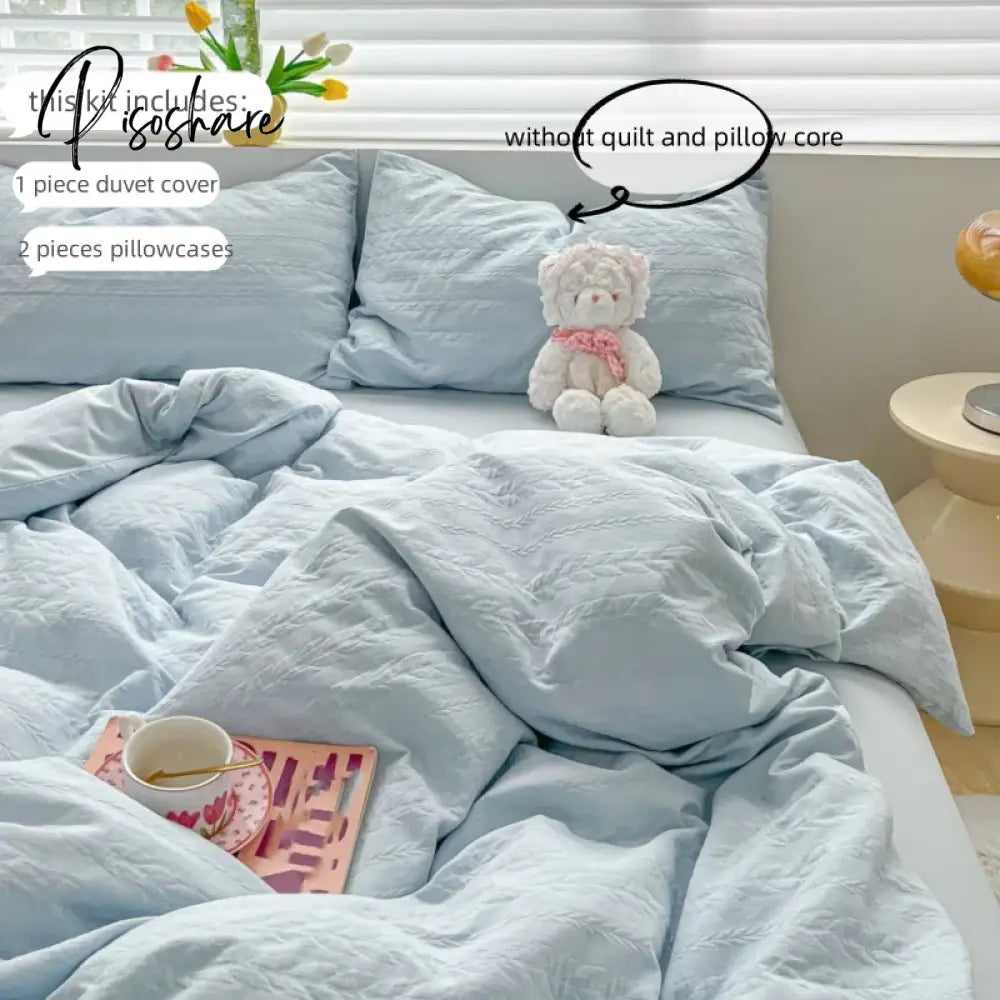 3Pcs Jacruard Duvet Cover Set (1*Duvet + 2*Pillowcase Without Core) Pure Color Bedding Soft