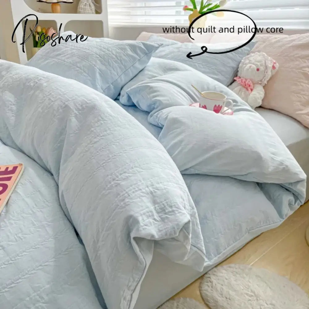 3Pcs Jacruard Duvet Cover Set (1*Duvet + 2*Pillowcase Without Core) Pure Color Bedding Soft