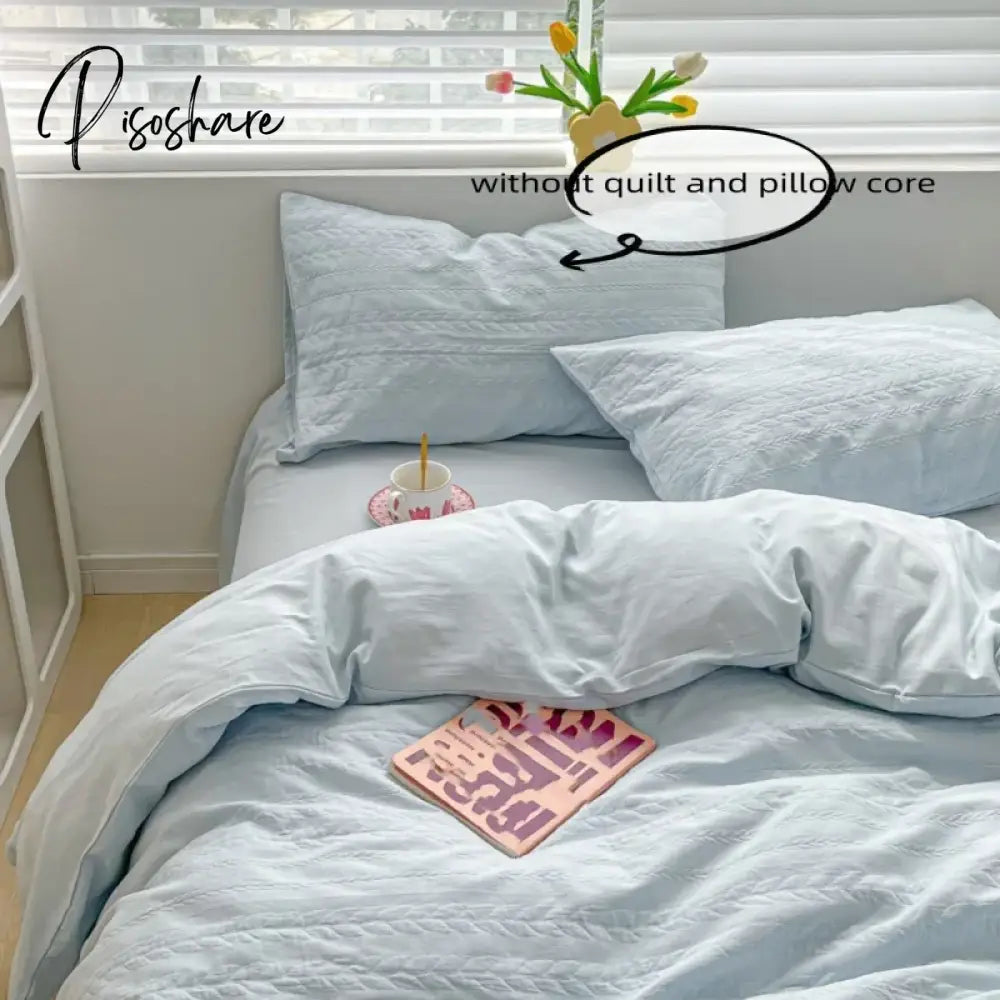 3Pcs Jacruard Duvet Cover Set (1*Duvet + 2*Pillowcase Without Core) Pure Color Bedding Soft