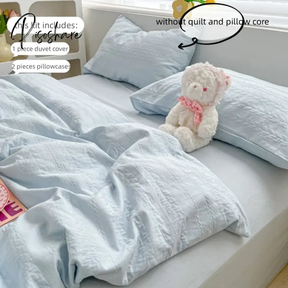 3Pcs Jacruard Duvet Cover Set (1*Duvet + 2*Pillowcase Without Core) Pure Color Bedding Soft