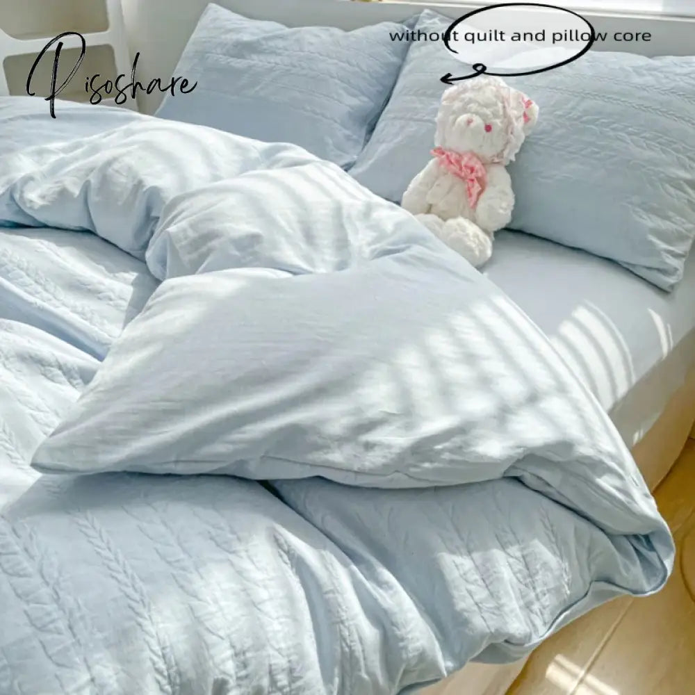 3Pcs Jacruard Duvet Cover Set (1*Duvet + 2*Pillowcase Without Core) Pure Color Bedding Soft