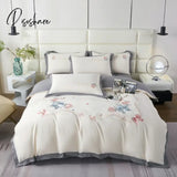 3Pcs Polyester Duvet Cover Set (1*Duvet + 2*Pillowcase Without Core) Elegant Flower Embroidered