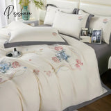 3pcs Polyester Duvet Cover Set (1*Duvet Cover + 2*Pillowcase, Without Core), Elegant Flower Embroidered Bedding Set