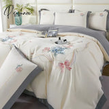 3Pcs Polyester Duvet Cover Set (1*Duvet + 2*Pillowcase Without Core) Elegant Flower Embroidered