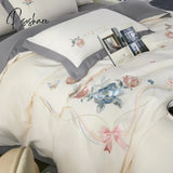 3Pcs Polyester Duvet Cover Set (1*Duvet + 2*Pillowcase Without Core) Elegant Flower Embroidered