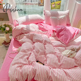 3Pcs Polyester Duvet Cover Set (1*Duvet + 2*Pillowcase Without Core) Strupe Print Bedding Soft