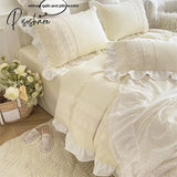 3Pcs Princess Style Pillowcase Set Duvet Cover With Pillowcases Lace Bedding King And Double Beige