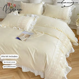 3Pcs Princess Style Pillowcase Set Duvet Cover With Pillowcases Lace Bedding King And Double Beige