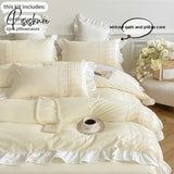 3pcs Princess Style Pillowcase Set, Duvet Cover Set with Pillowcases, Lace Bedding Set, King and Double, Beige