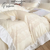 3Pcs Princess Style Pillowcase Set Duvet Cover With Pillowcases Lace Bedding King And Double Beige