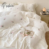 3Pcs Rose Embroidered Duvet Cover Set (1*Duvet + 2*Pillowcase Without Core) Princess Style Lace