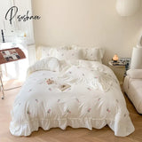 3Pcs Rose Embroidered Duvet Cover Set (1*Duvet + 2*Pillowcase Without Core) Princess Style Lace