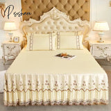 3pcs Set Soft Lace Bed Skirt King Queen Size Bedspread Solid Color Luxury Princess Romantic Bed Spread with pillowcase