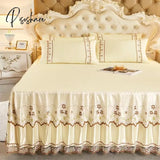 3Pcs Set Soft Lace Bed Skirt King Queen Size Bedspread Solid Color Luxury Princess Romantic Spread