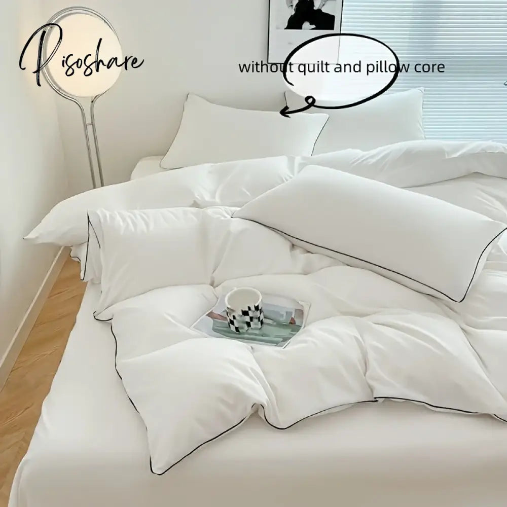 3Pcs Soft Duvet Cover Set (1*Duvet + 2*Pillowcase Without Core) Pure Color Bedding Soft Comfortable