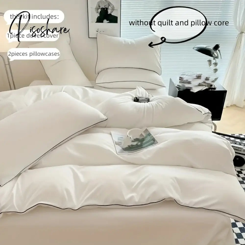 3pcs  soft Duvet Cover Set (1*Duvet Cover + 2*Pillowcase, Without Core), pure color Bedding Set, Soft Comfortable