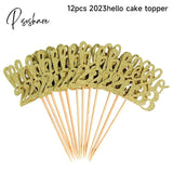 4/12Pcs 2023 Cake Topper New Year Toothpick Happy New Year Party Decoration Supplies Cake Toppers