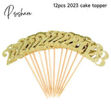 4/12Pcs 2023 Cake Topper New Year Toothpick Happy New Year Party Decoration Supplies Cake Toppers