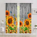 2pcs Sunflower Printed Curtain, Rod Pocket Window Treatment For Bedroom Office Kitchen Living Room Study Home Decor