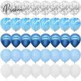 40Pcs Blue Balloons Set Agate Marble Metallic Confetti Balloon For Kids Birthday Party Baby Shower