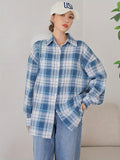 Stylish Plaid Button-Down Shirt - Women's Long Sleeve Casual Blouses for Spring & Fall with Collared Neckline and Relaxed Fit - Perfect for Everyday Wear