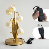 [Usb Convenience] USB-Powered Suzuran Flower Table Lamp with Faux Floral Design, Matte Metal Finish, Artistic Decorative Lighting, Switch Button Control, Includes Power Interface