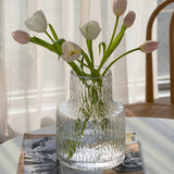 Textured Glass Vase - Nordic Vintage-Style for Wide-Mouth Flower Arrangements - Perfect for Home and Table Decoration, Hydroponic Plants