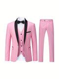 3-Piece Formal Suit Set - Classic One Button Jacket, Single Breasted Vest, and Fitted Pants for Business, Wedding, and Party Events - High-Quality Fabric, Adjustable Waist, and Classic Design