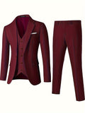 3 Pieces Formal Suit Set - One Button Single Breasted Jacket, Vest, and Pants for Business, Dinner, Wedding, and Party Events