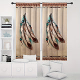 Set of 2 Vintage Feather Art Design Curtains - Native American Inspired Decorative Drapes for Living Room with Rod Pocket, Machine Washable, Fade Resistant, Brushed Fabric, Semi-Sheer Polyester Window Panels