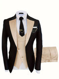 Elegant 3-Piece Mens Suit Set - One-Button Jacket, Vest & Trousers - Sleek Fit for Business, Weddings & Formal Events