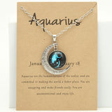 New Luminous 12 Zodiac Necklace Retro Moon Pendant Card Short Necklace, father's day gift