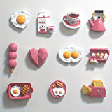 [11pcs Adorable Kitchen Magnets Set] 11pcs Adorable Pink Kitchen Refrigerator Magnets Set - Featuring Egg, Milk, Coffee, Toast & More - Ideal for Home Decor & Valentine's Day Gift