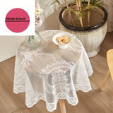 Vintage White & Green Lace Round Tablecloth - Luxury Vintage Style, Polyester, Perfect for Dining & Kitchen Decor