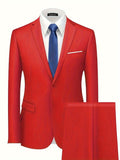 2 Pieces Men's Formal Suit Set - One Button Jacket & Dress Pants for Business, Dinner, Wedding, Party Occasions