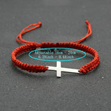 1pc Mens Hand Braided Stainless Steel Cross Patchwork Bracelet Anti-Allergy Acrylic Fibers Rope Bracelet