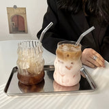 [2pcs Glass Cups With Straws] 2pcs Glass Cups With Straws, Glass Coffee Cup, Transparent Water Cup For Home And Office