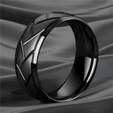 1pc 8MM Luxury High Quality Black Titanium Steel Ring Fashion Simple Men's Black Stainless Steel Wire Groove Tire Ring Artificial Jewelry Lover Gift