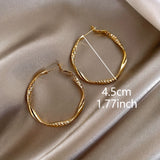 Golden Twisted Pattern Hoop Earrings Elegant Simple Style Iron Jewelry Daily Wear Accessories Trendy Female Gift