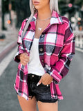 Plus Size Womens Casual Plaid Print Lapel Collar Long Sleeve Button Up Shirting Blouse - Soft Slight Stretch Polyester Fabric, Woven Construction, Turn Down Collar, Random Pattern, Perfect for Spring and Fall Seasons