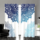 2pcs Bohemian Blue Mandala Print Curtains, Rod Pocket Decorative Window Drapes, Window Treatments For Bedroom Living Room, Home Decoration, Room Decoration