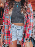 Long Sleeve Plaid Patched Pocket Elegant Shirt for Spring & Fall, Women's Button Front Clothing