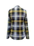 Elegant Plaid V-neck Tie-Front Blouse – Versatile, Breathable & Easy-Care Women's Top for Spring/Fall