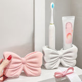 Portable Ceramic Bowknot Toothbrush Holder - No-Drill Bathroom Organizer for Toothbrushes & Toothpaste, for Return School