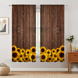 2pcs Sunflower Printed Curtain, Rod Pocket Window Treatment For Bedroom Office Kitchen Living Room Study Home Decor