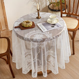 Vintage White & Green Lace Round Tablecloth - Luxury Vintage Style, Polyester, Perfect for Dining & Kitchen Decor