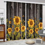 2pcs Sunflower Printed Curtain, Rod Pocket Window Treatment For Bedroom Office Kitchen Living Room Study Home Decor