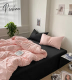 4pcs Home Linens Contrast Duvet Cover Set Summer Bedding Pillowcase Flat Sheet King Solid Rose Black Bedclothes