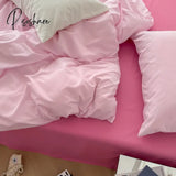 4Pcs Home Linens Contrast Duvet Cover Set Summer Bedding Pillowcase Flat Sheet King Solid Rose